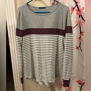Staccato Gray and Burgundy Striped Long Sleeve Tee